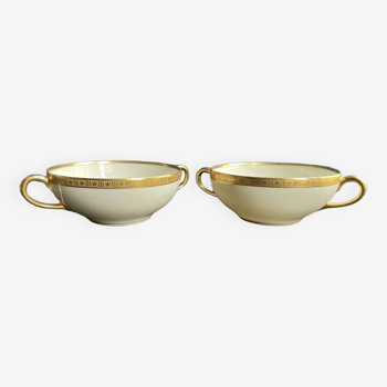 2 bouillon bowls – golden german porcelain