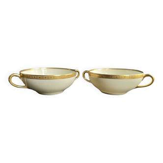 2 bouillon bowls – golden german porcelain