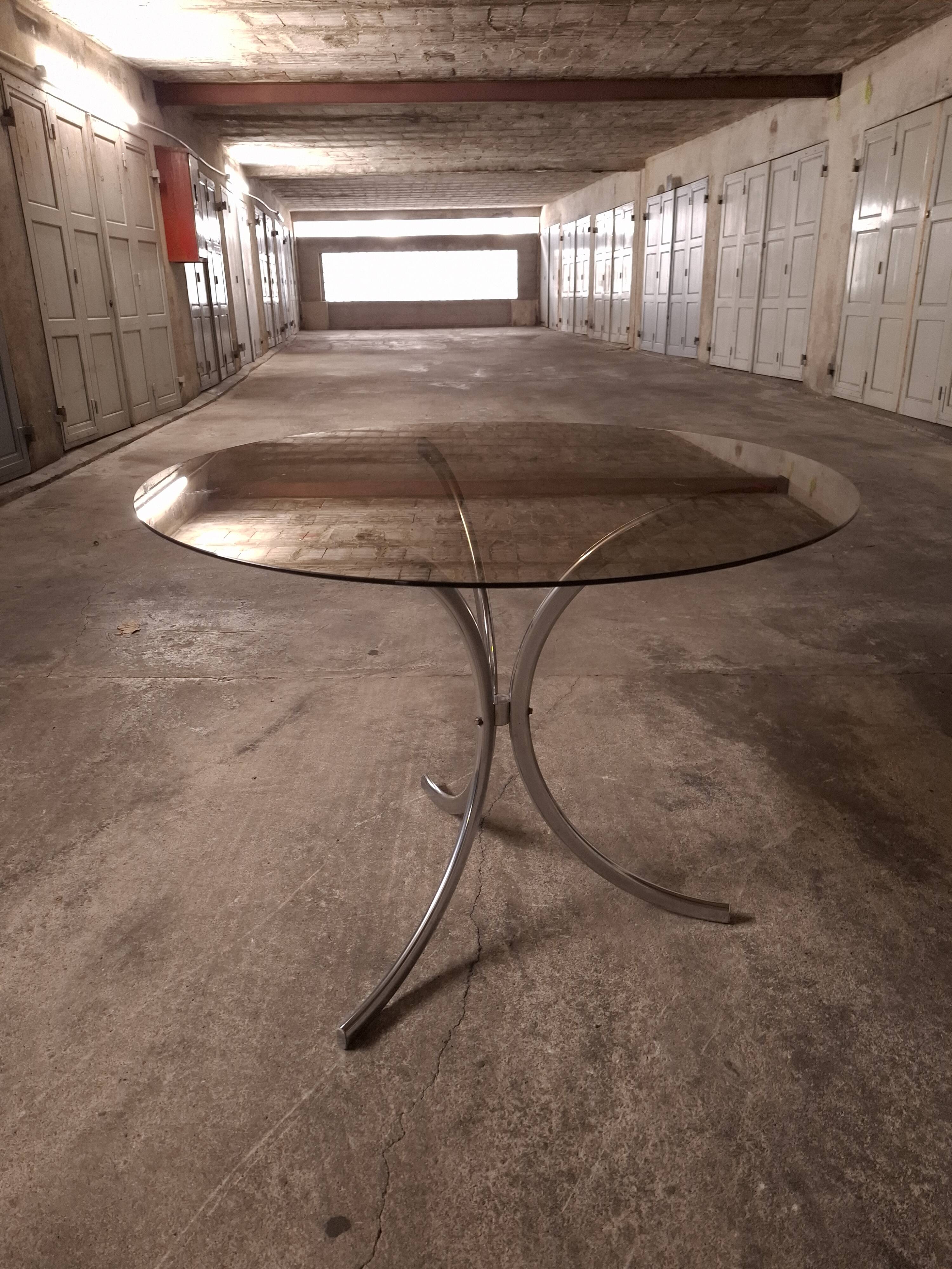 70's table Smoked glass, chrome legs