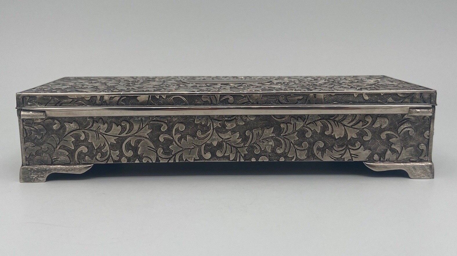 Silver metal jewelry box nineteenth compartmentalized work rich decor