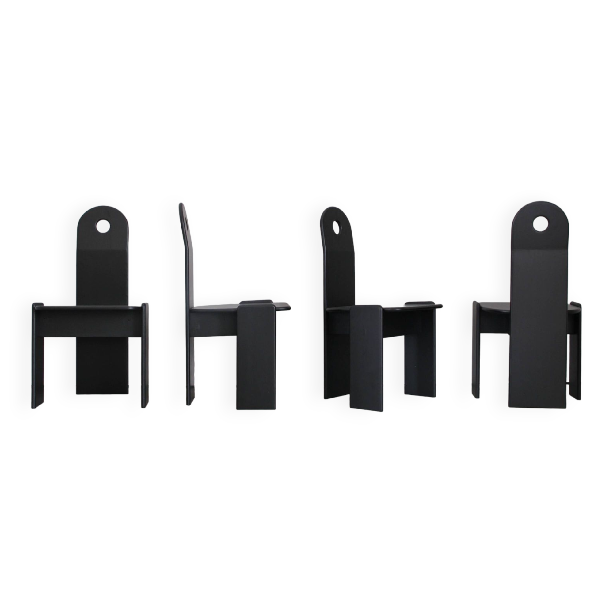 Ensemble de 4 chaises à repas brutalistes noires