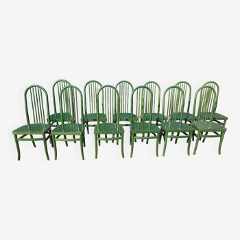 12 chaises de bistrot Baumann Eden terrasse verte bois - vintage
