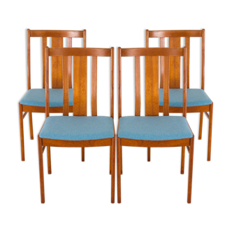 Set of 4 Danish mid-century teak chairs in new blue upholstery