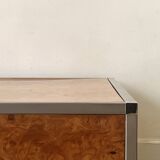 Coffee table in elm burl and chrome in the style of Willy Rizzo, 1970.