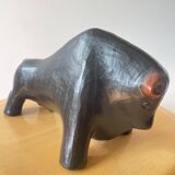 Abstract ceramic bull signed Florentino. Spanish earthenware clay art. 70's