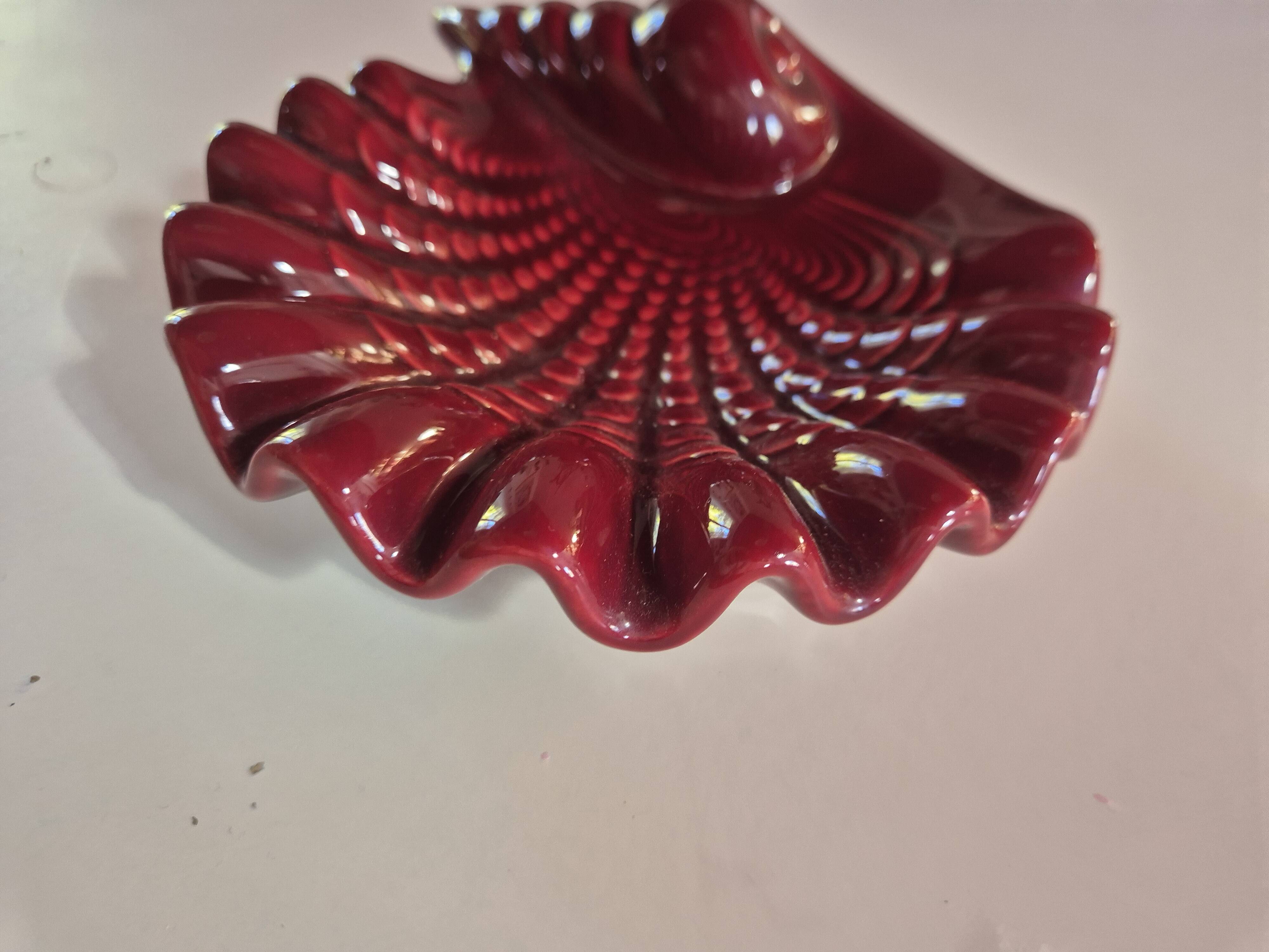 Vallauris red burgundy shell ashtray pocket emptier from the 60s
