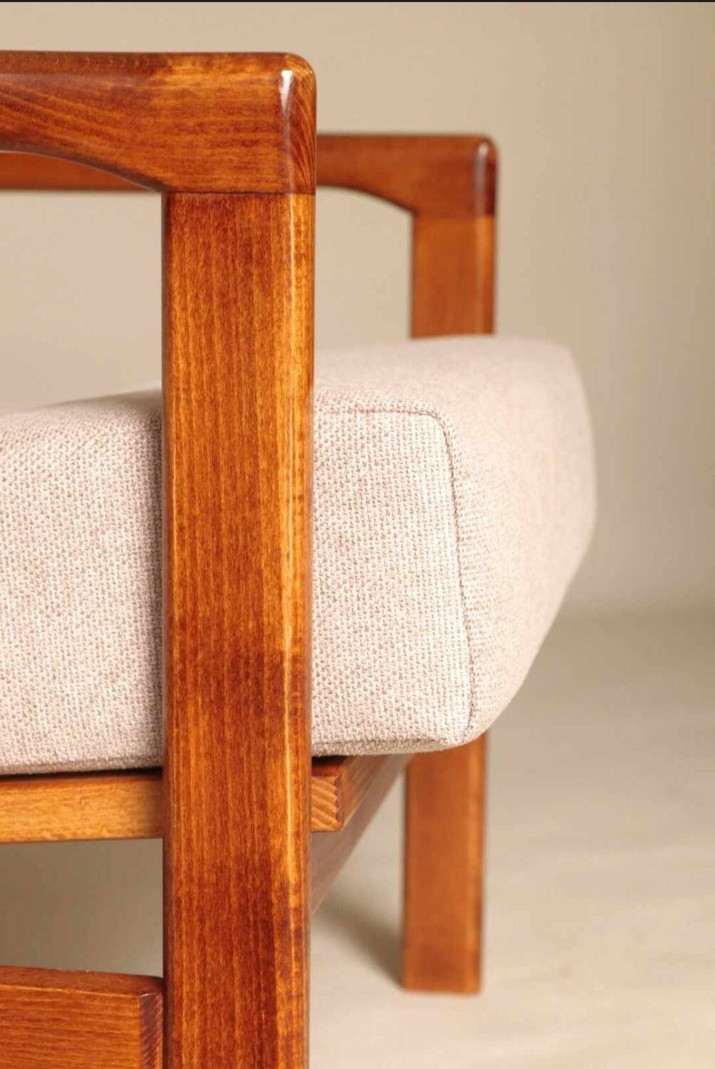 Vintage Armchair Beige Upholstery Scandinavian Design