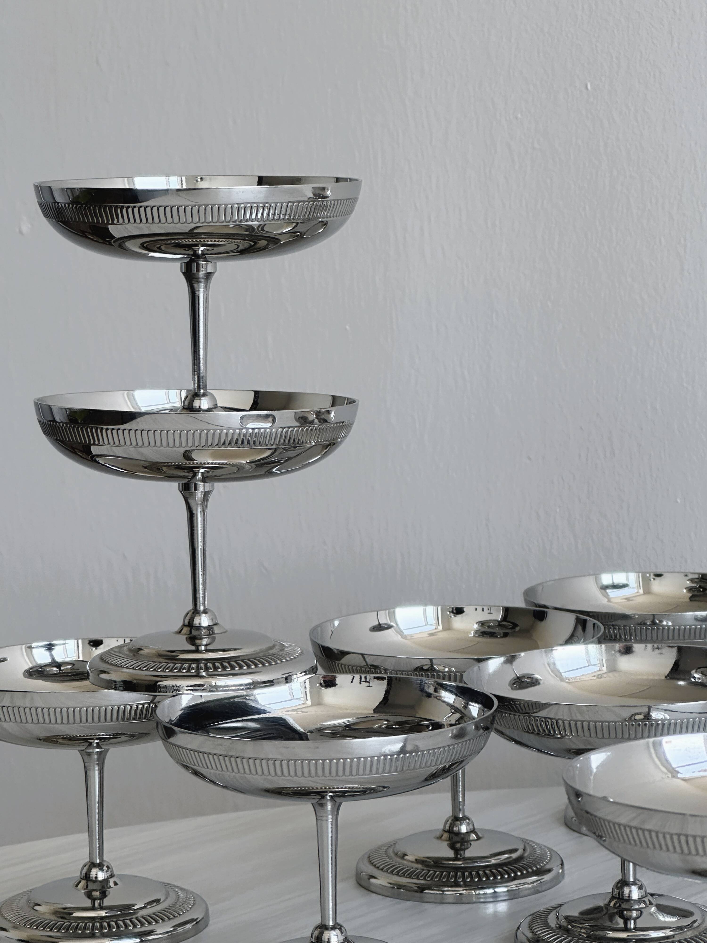 12 stainless steel footed bowls, Letang Remy style