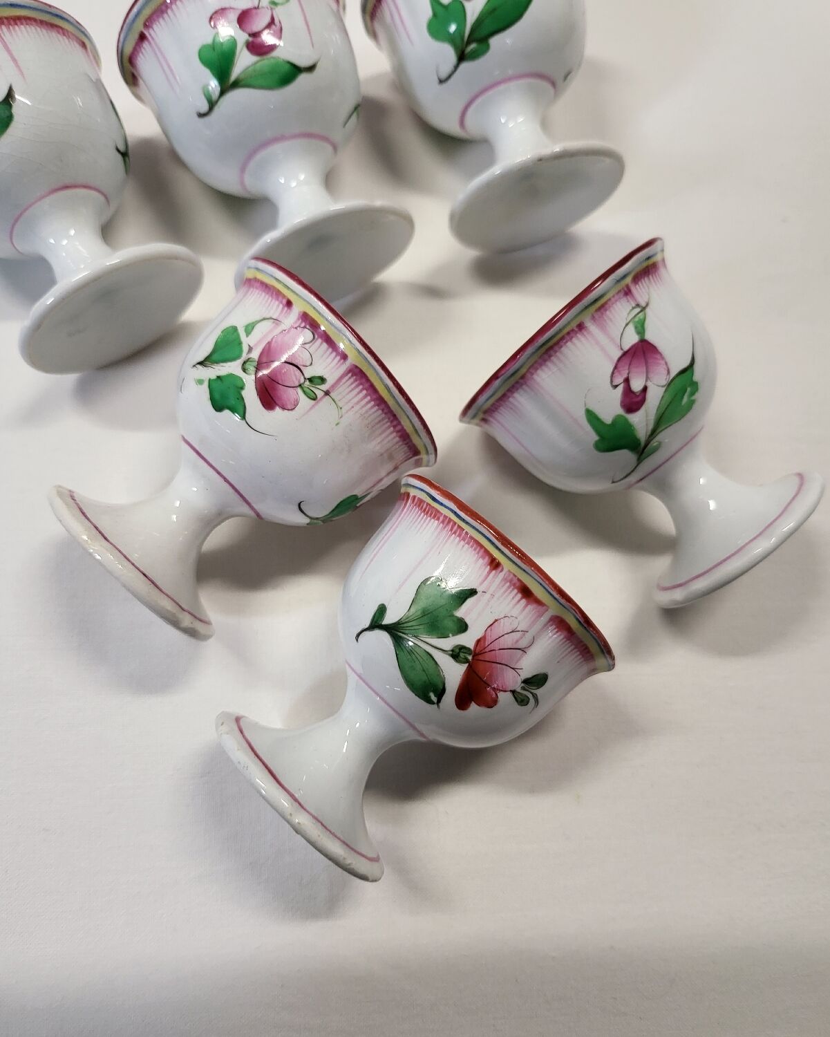 Set of 6 Lunéville Faience Egg Cups KG Reverbère