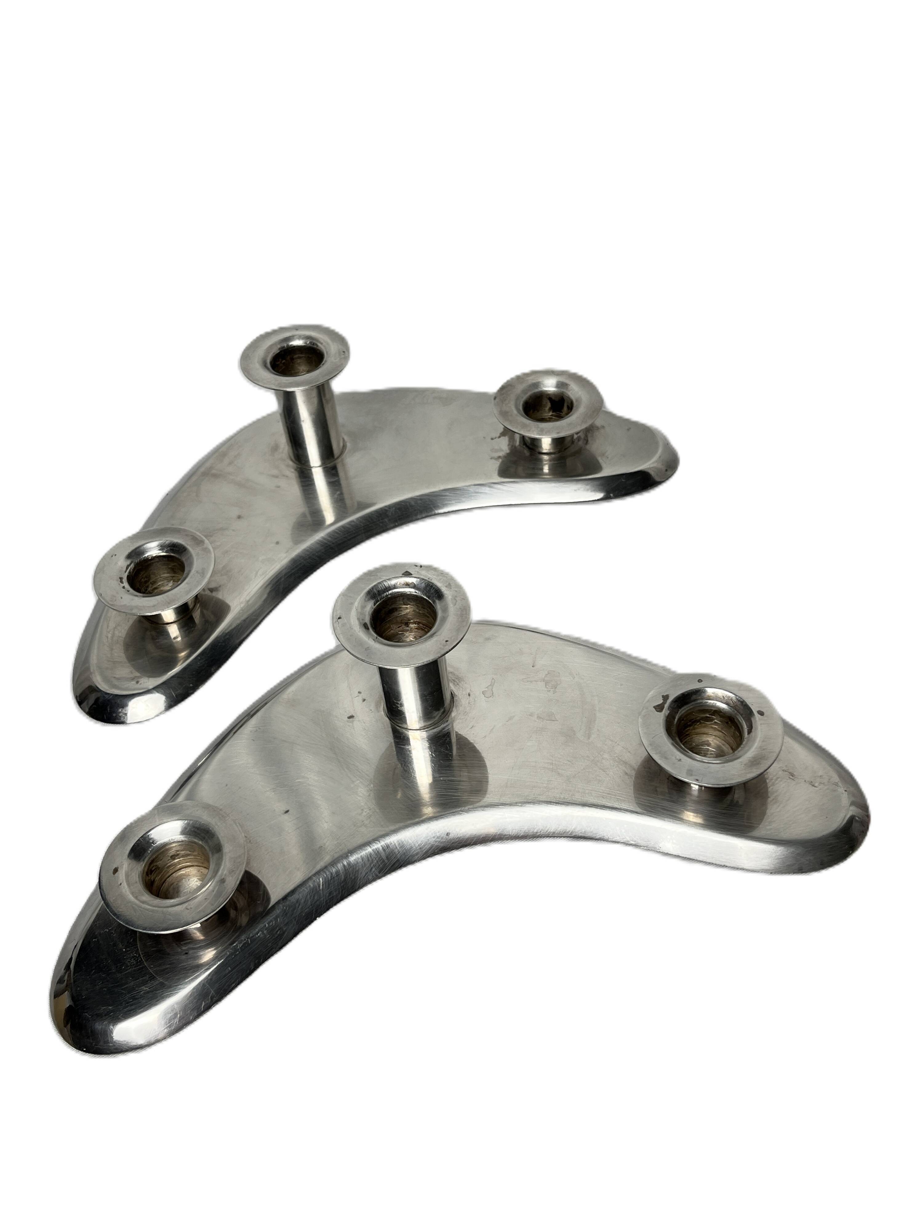 Ercuis, pair of 20th century silver-plated boomerang candlesticks