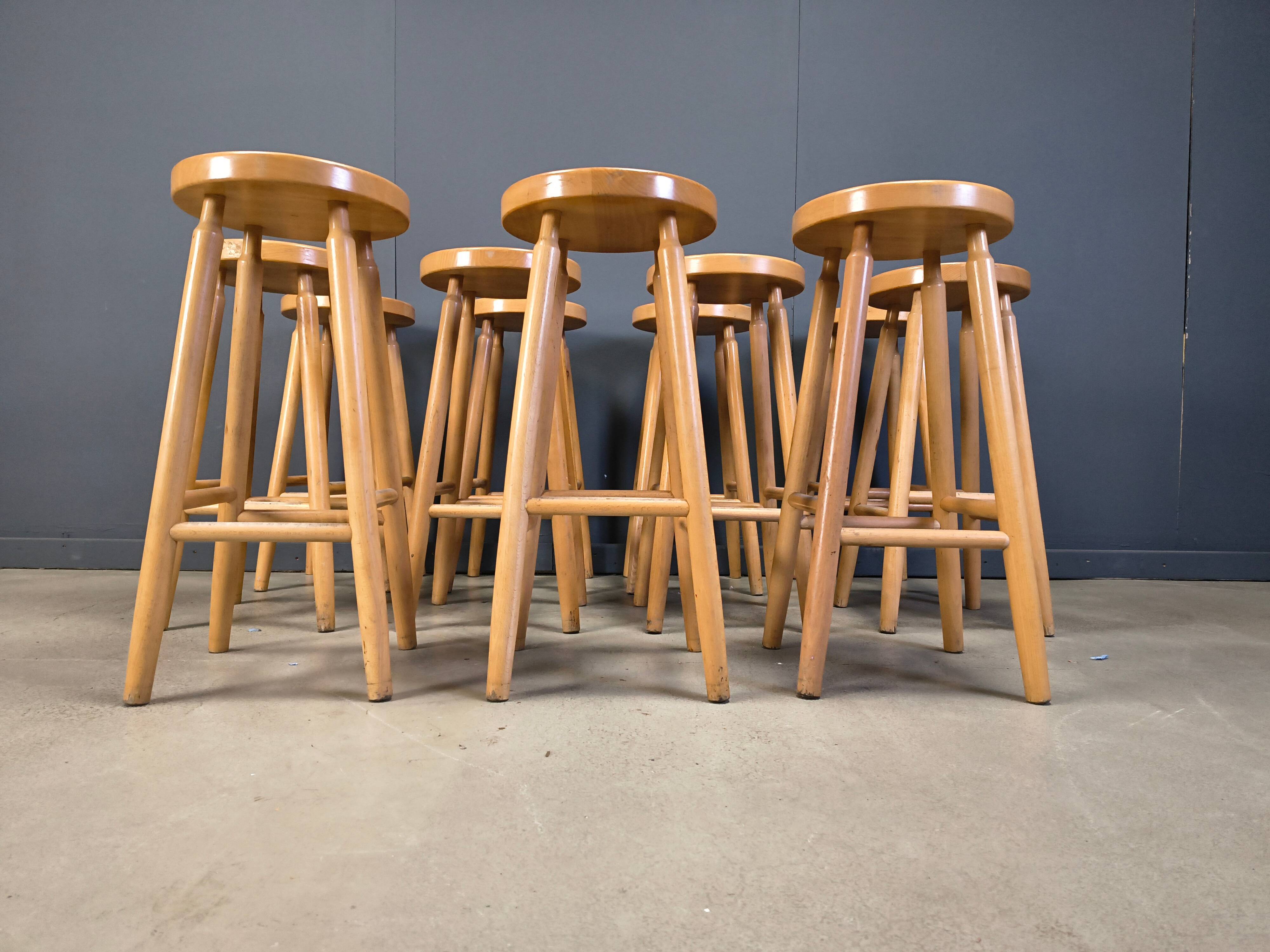 Alpine style chalet stools in wood, set of 11 - 1970s