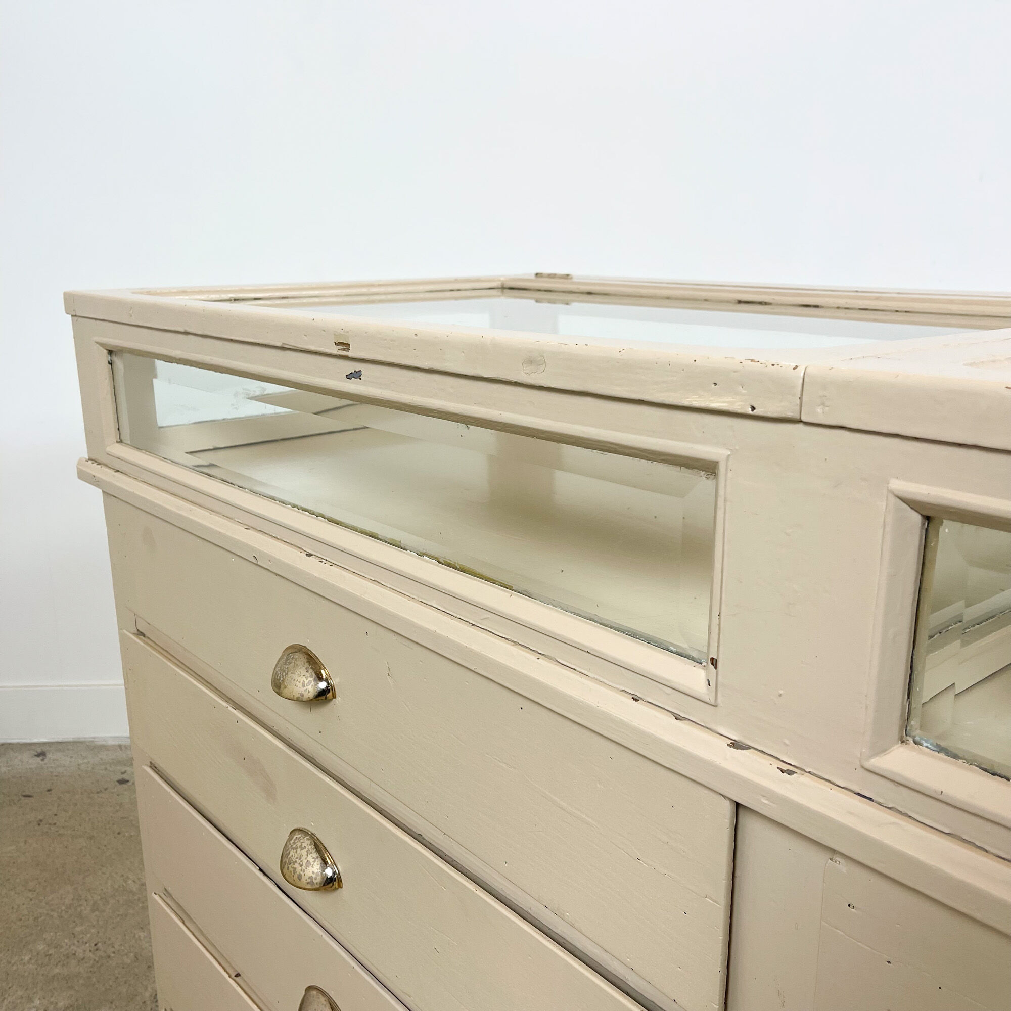 Vintage painted jewellery counter with top display