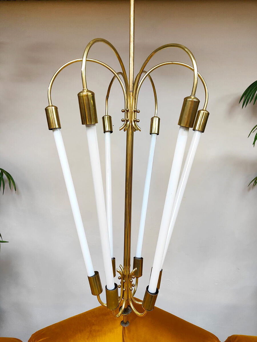 Art Deco brass scones cinema chandelier tubes 1930s