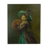 My. allard school of the late nineteenth century, young girl with blue hat, oil on canvas. signed