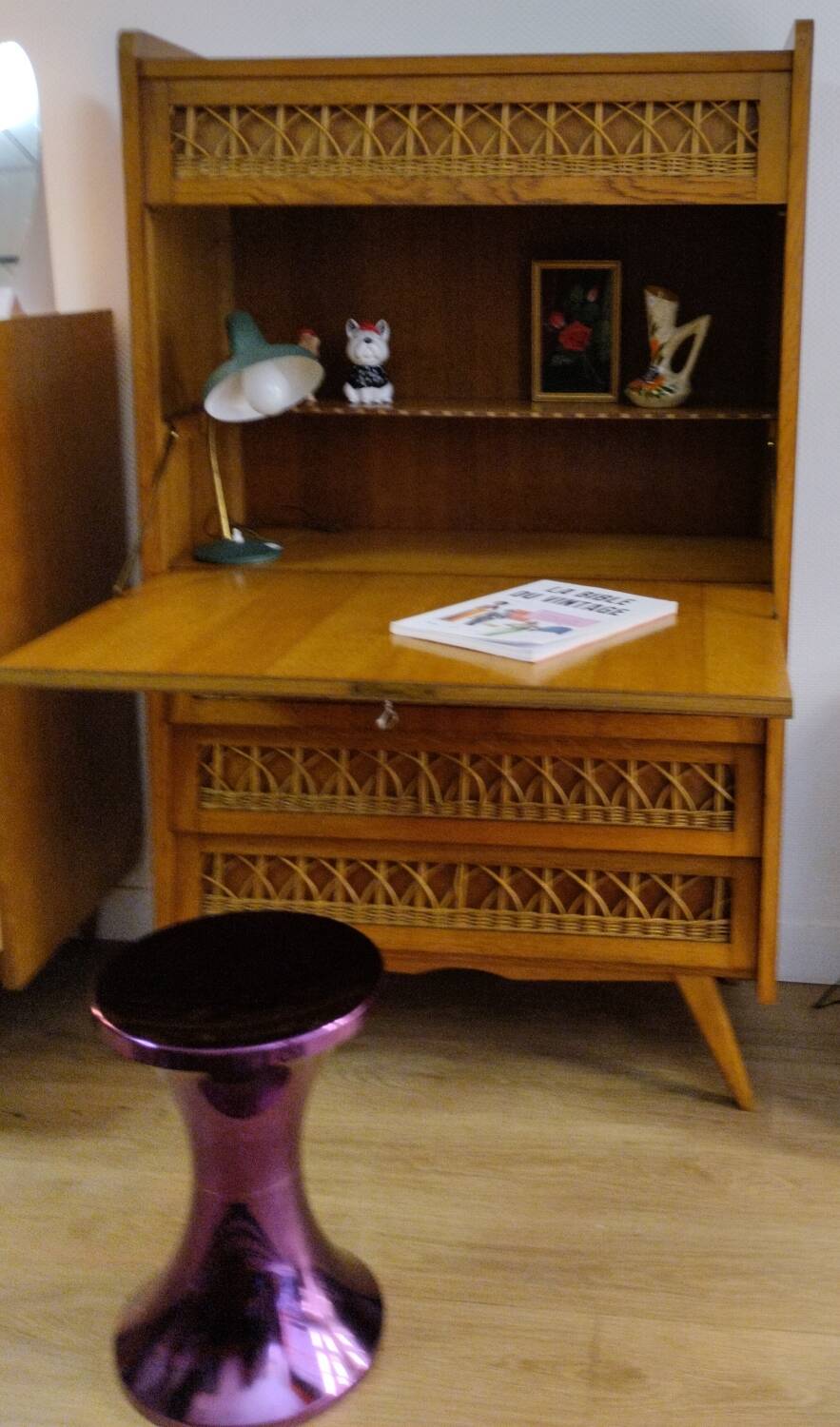 Rattan and oak secretary from the 60s