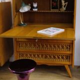 Rattan and oak secretary from the 60s