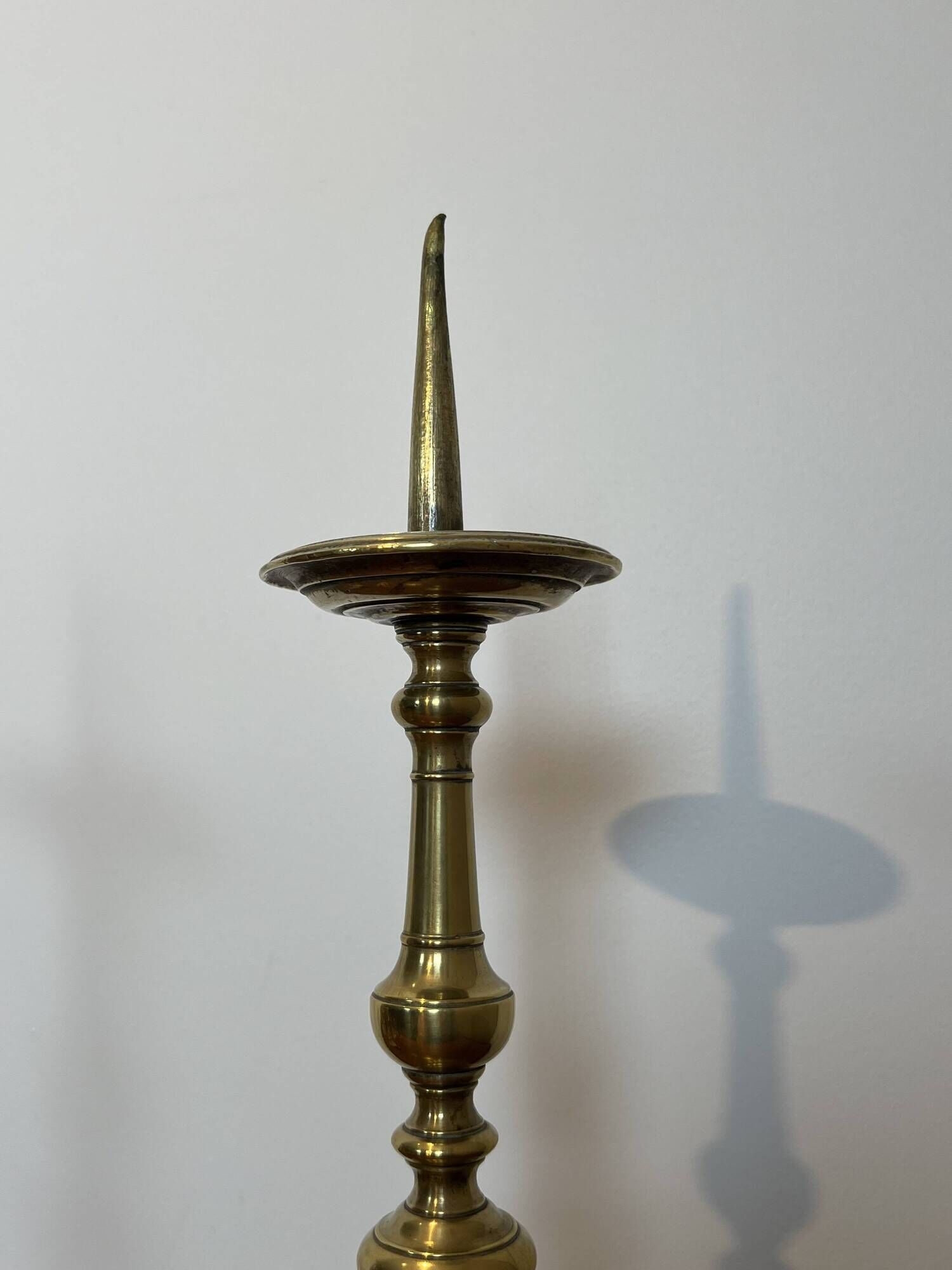 Pair of Large Brass Altar Candlesticks with Baluster Shaft and Tripod Base