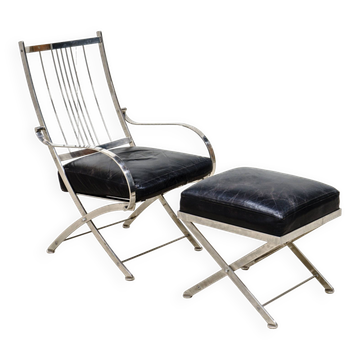 Henri Pouenat chair and "Schneider" ottoman