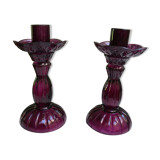 Pair of purple glass candlesticks