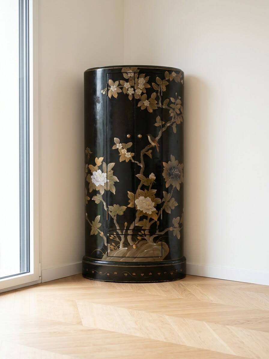 Black and gold lacquered Chinese storage furniture