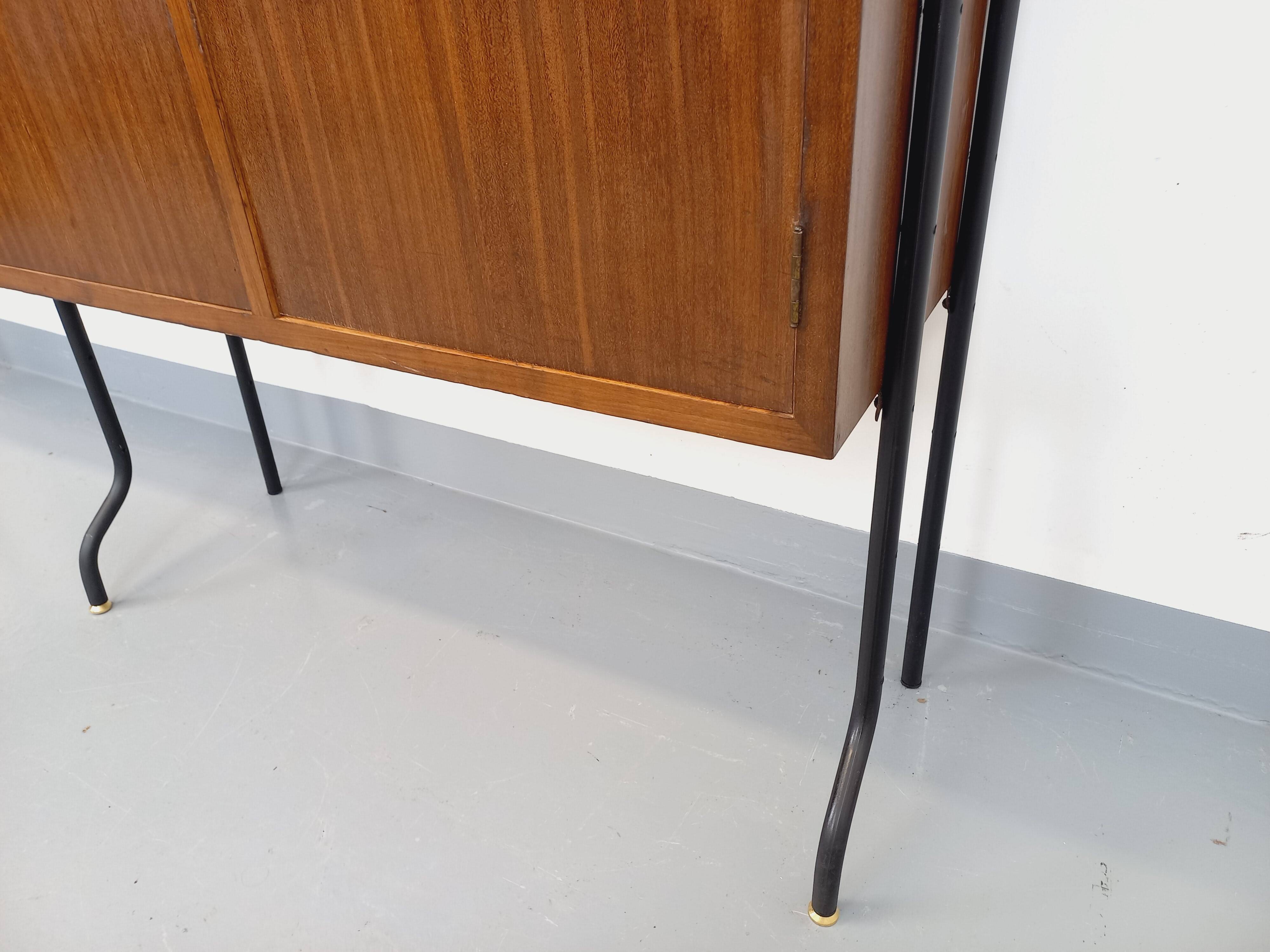 Vintage Italian double modular shelving unit in wood and metal