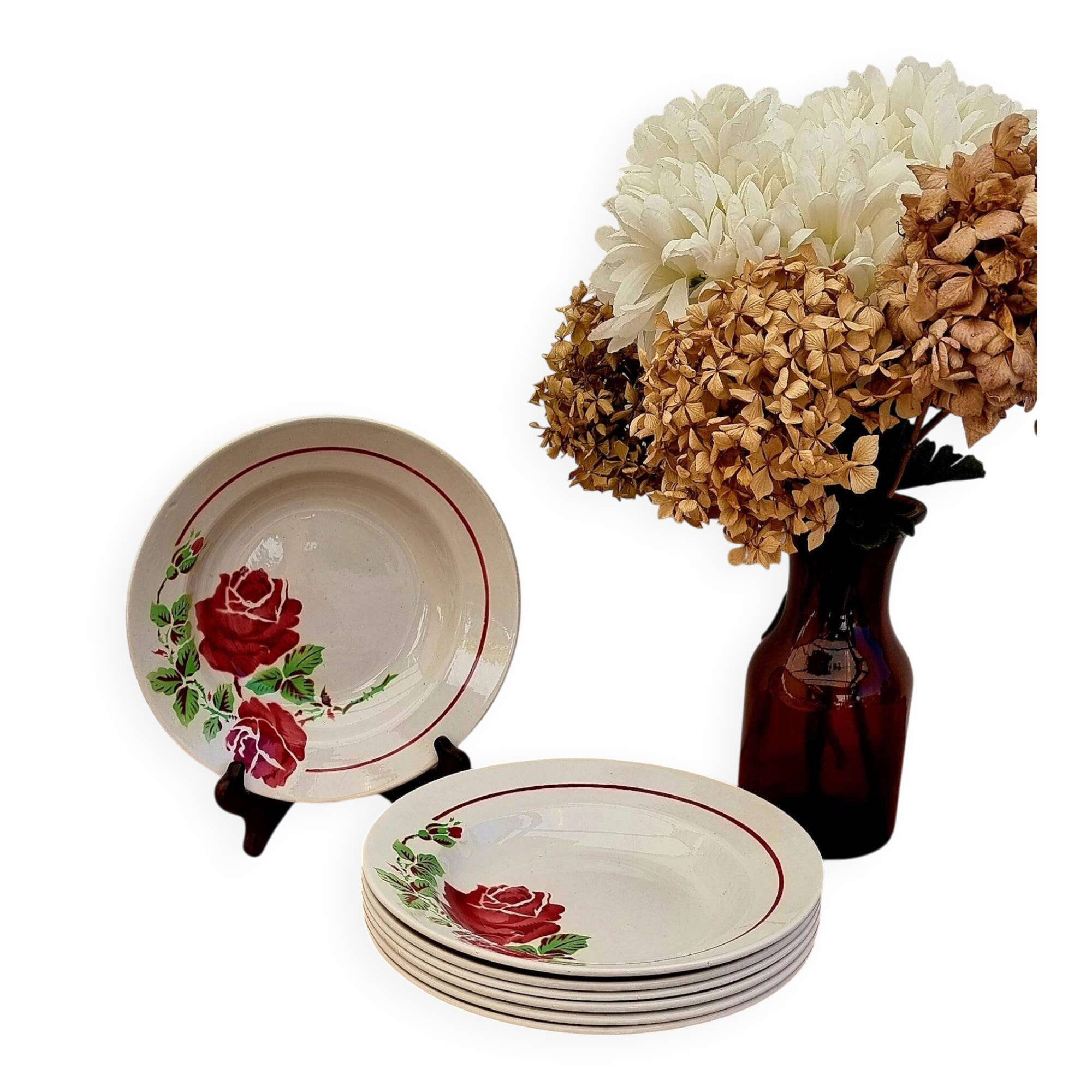 Set of 7 deep plates K&G Lunéville model Yvonne