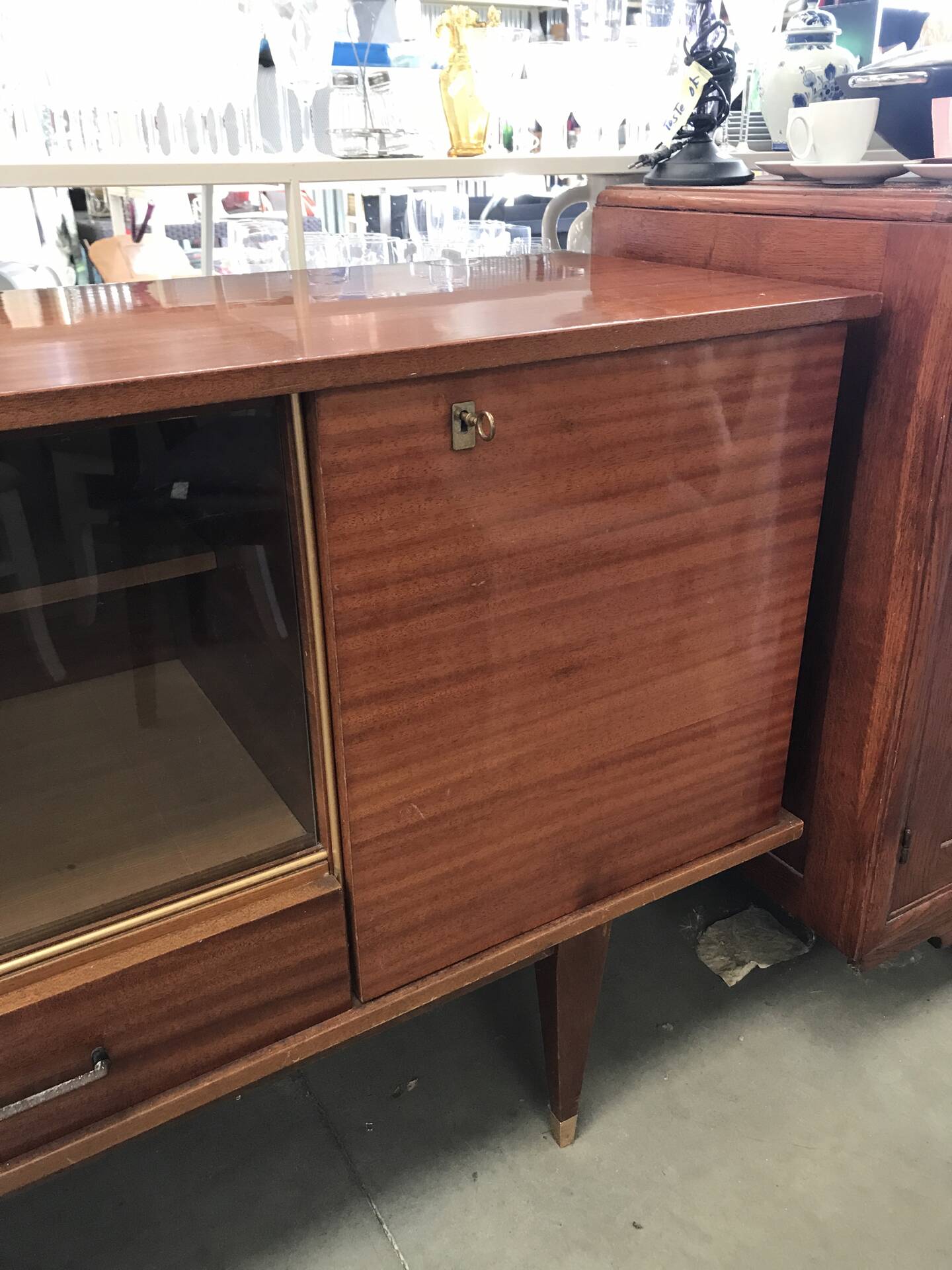 Vintage 1960s enfilade in varnished cherry wood.