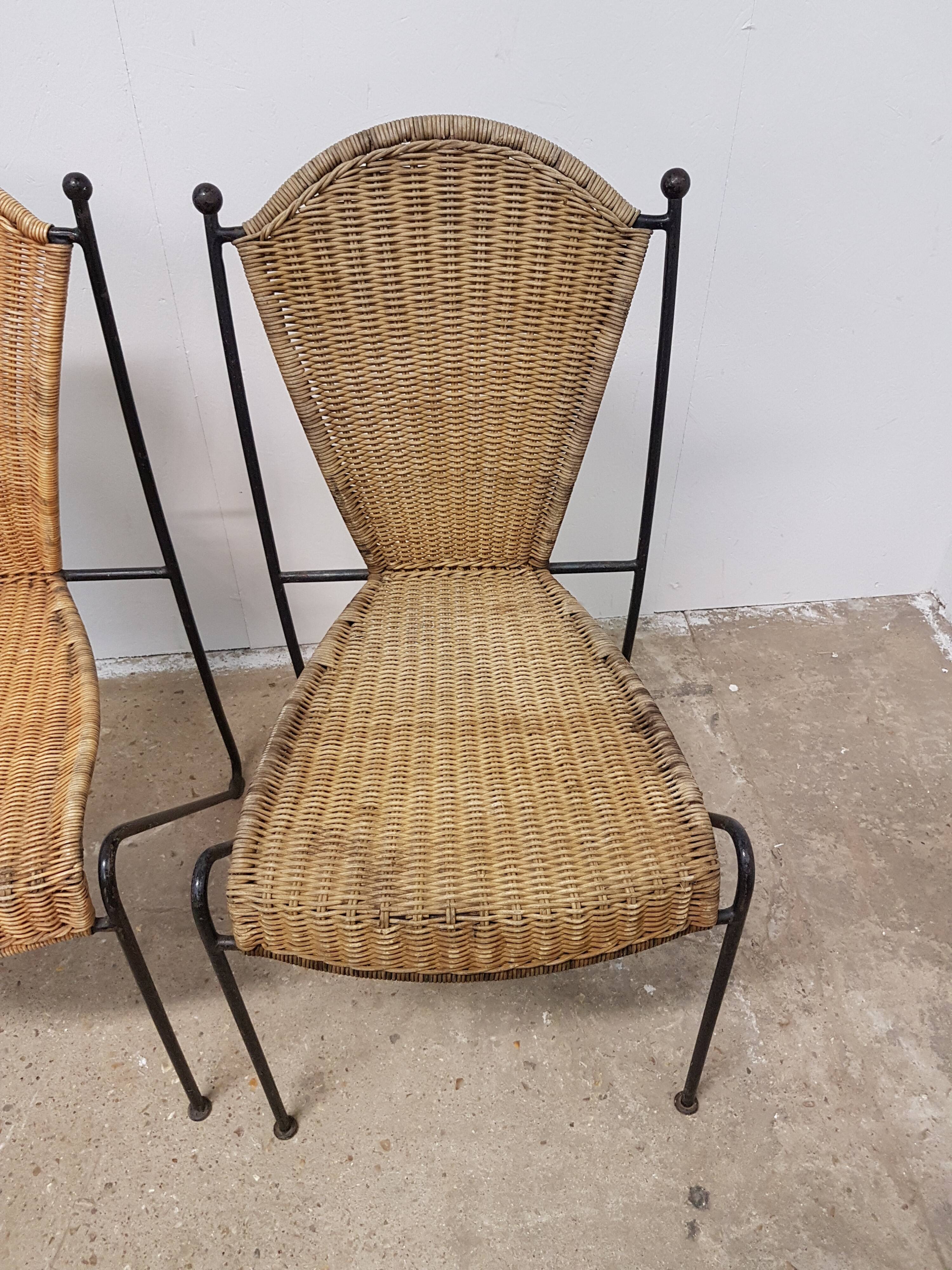 Vintage wicker and black steel chair
