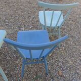 Set of 4 mismatched blue chairs