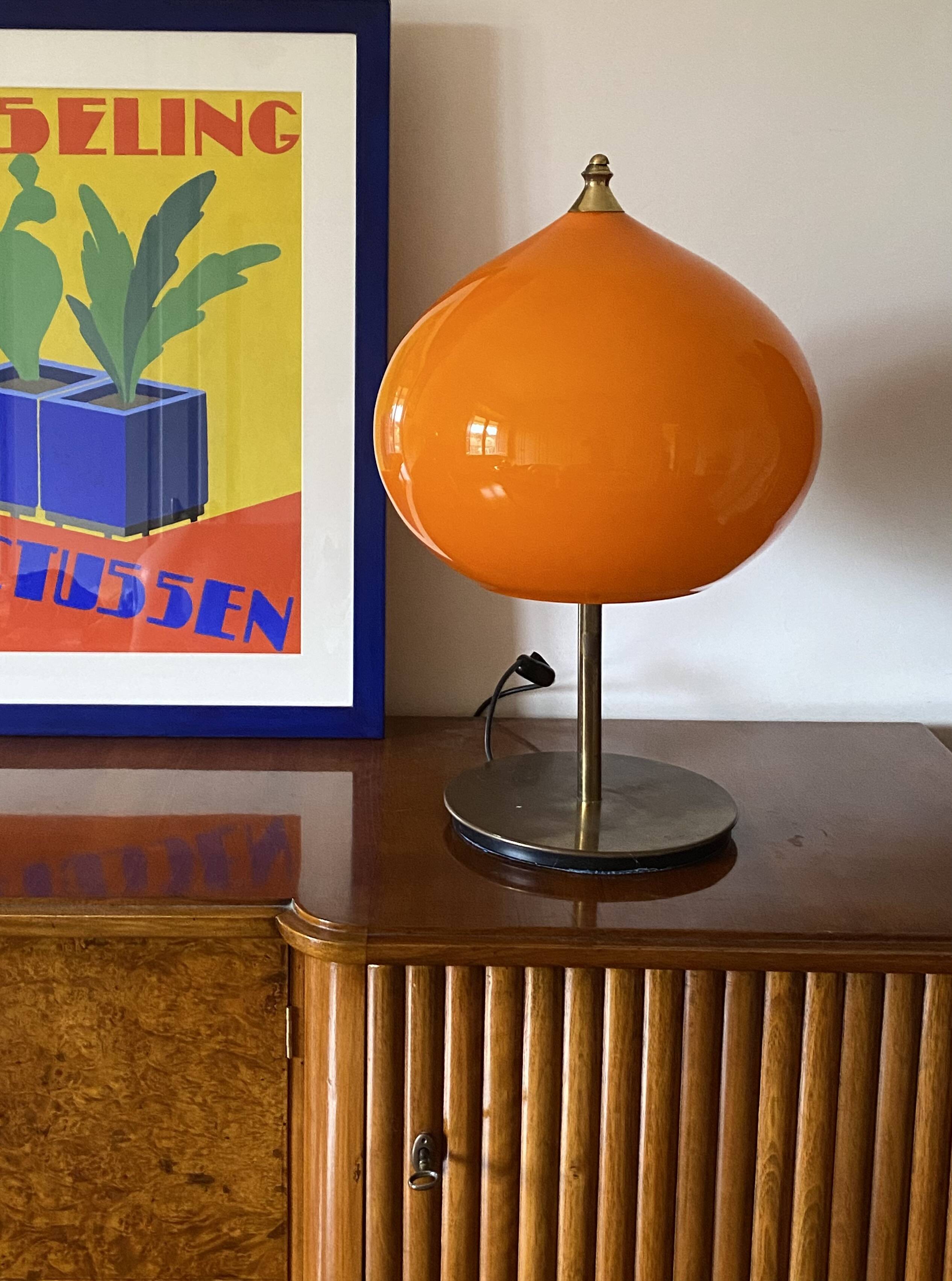 Mid-century modern orange glass Table lamp, Vistosi Italy, 1960s