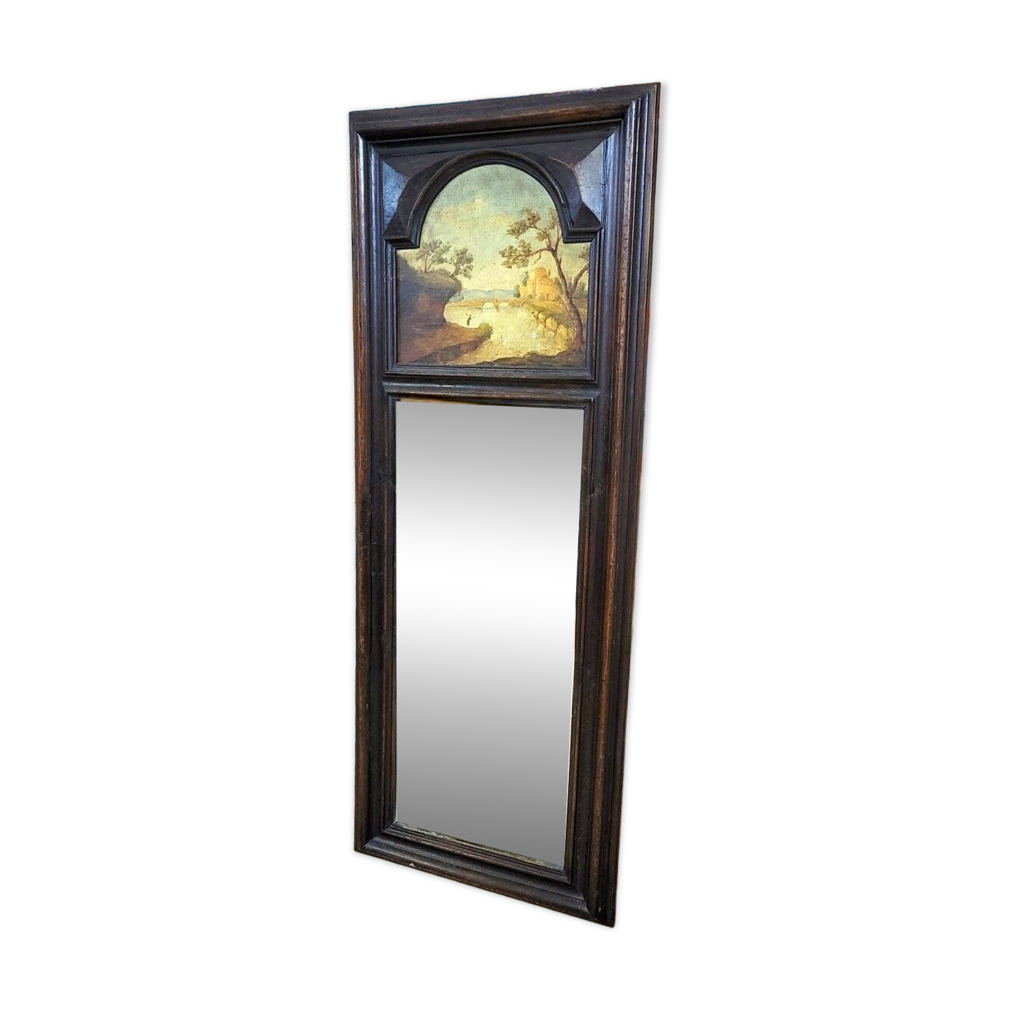 natural wood trumeau with oil painting on panel