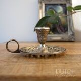 Silver Plated Candlestick Holder, Vintage Chamberstick With Patina, Ornate