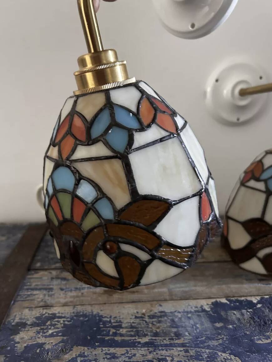 Paire d’appliques murales vitrail