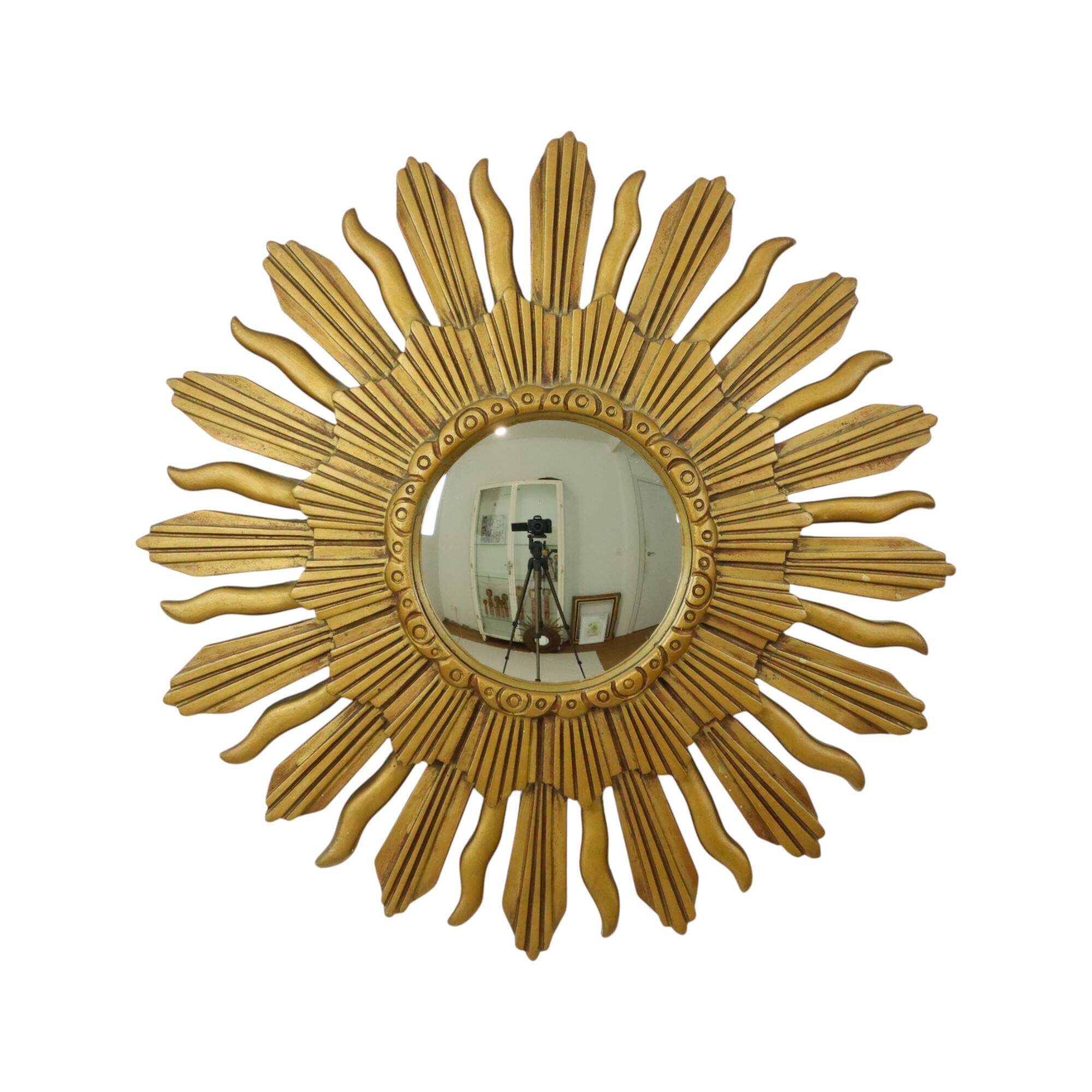 Vintage Sun Mirror Sunburst Mirror Convex Gold Resin 48cm