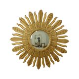 Miroir vintage Sunburst convexe en résine dorée