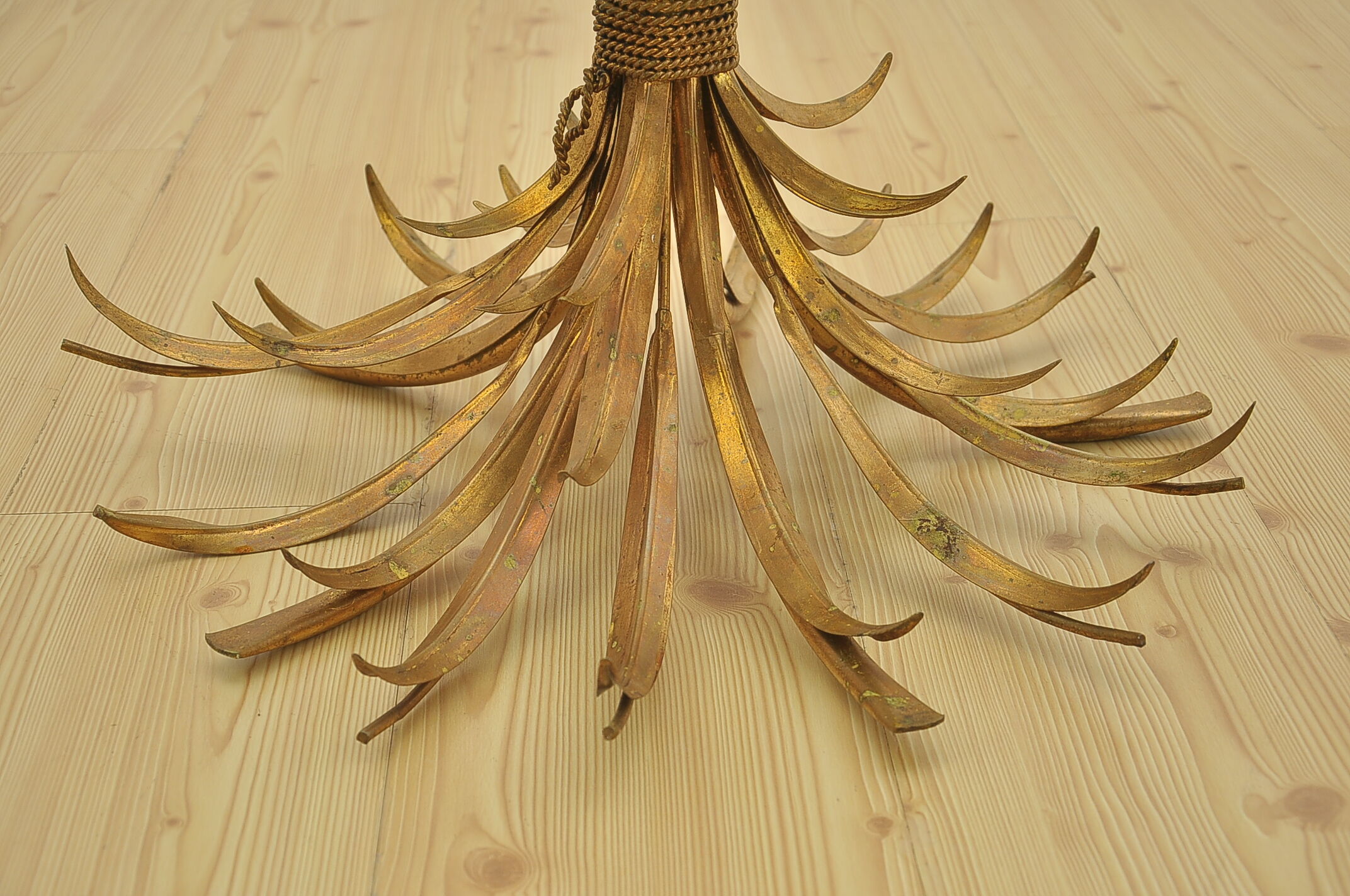 Hollywood Regency Coffee Table with Golden Wheat Frame, 1970s