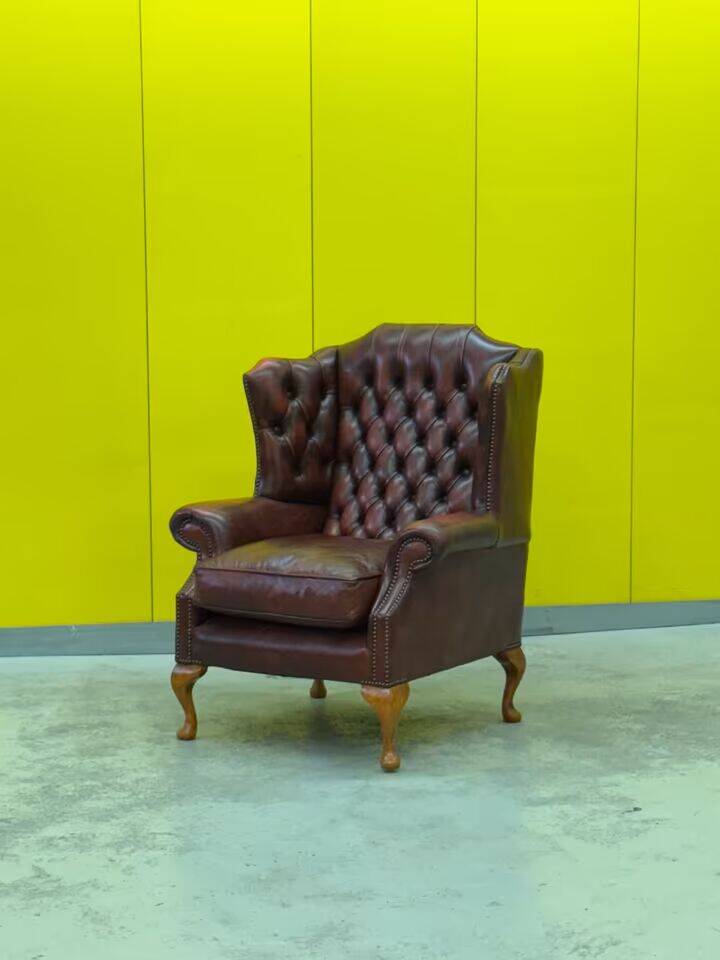 Burgundy Leather Wingback Chesterfield Armchair