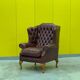 Burgundy Leather Wingback Chesterfield Armchair