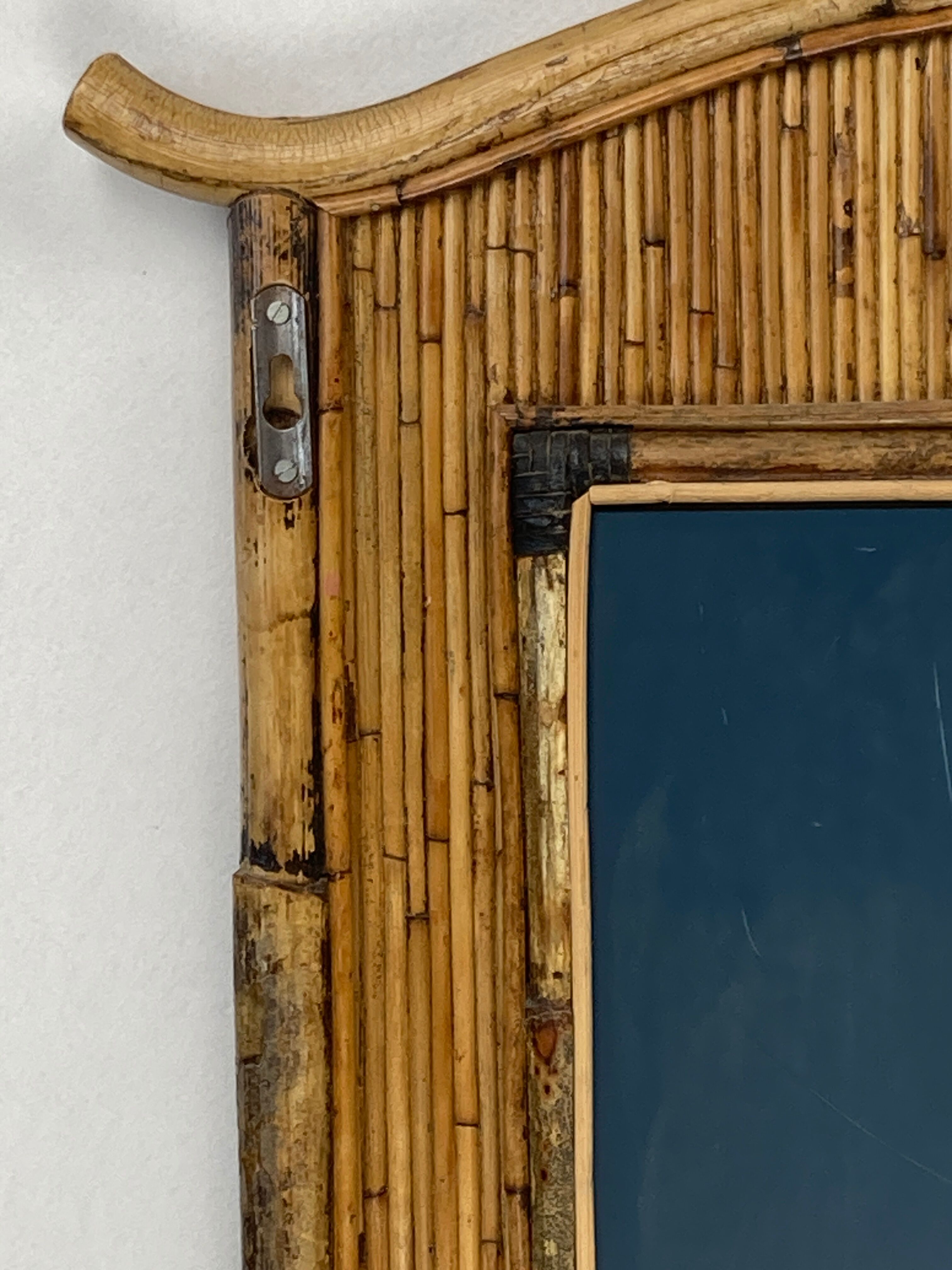 Midcentury palm regency bamboo rattan pencil reed mirror