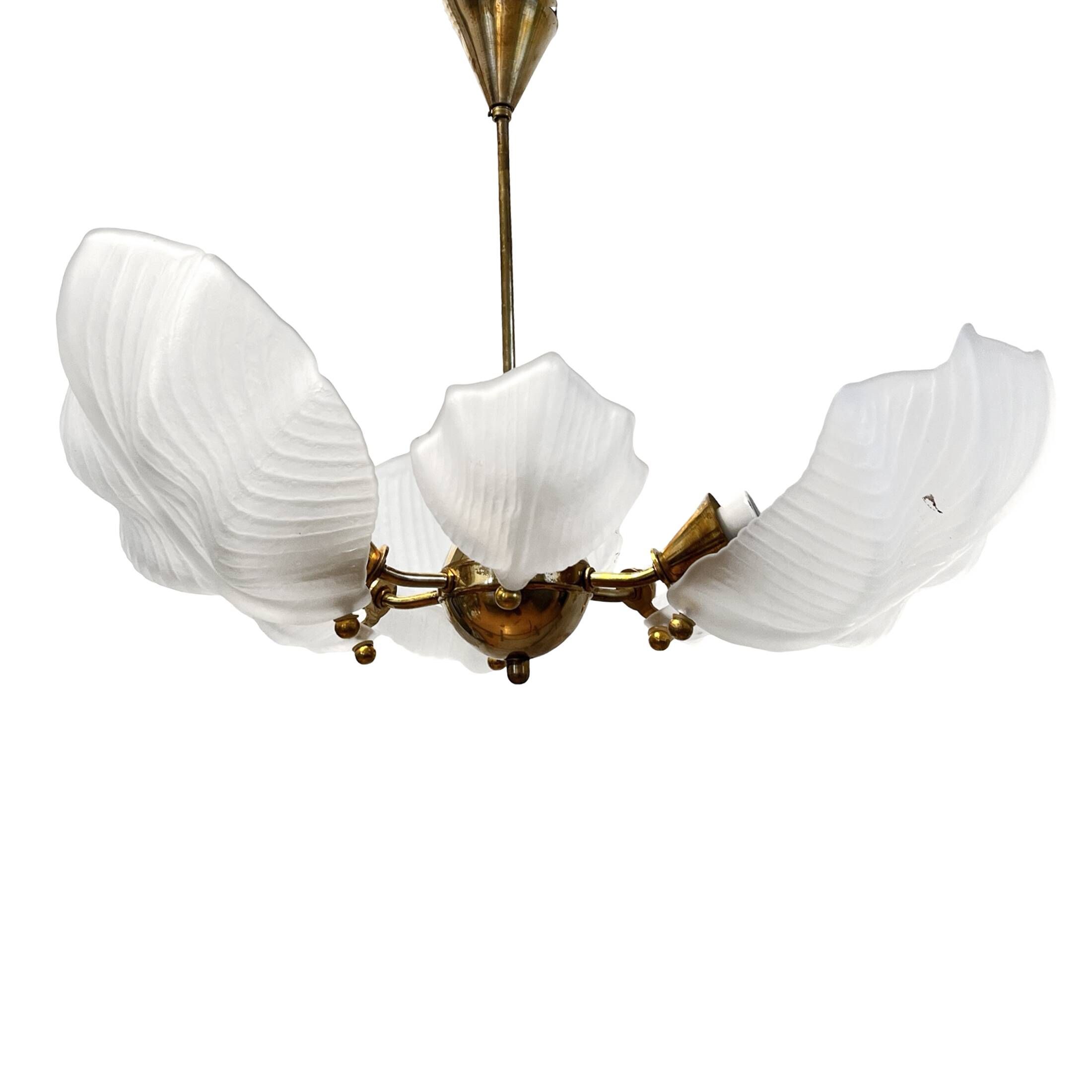Beautiful chandelier, leaf type, Železny Brod Sklo ZBS, Czechoslovakia, 1970s.
