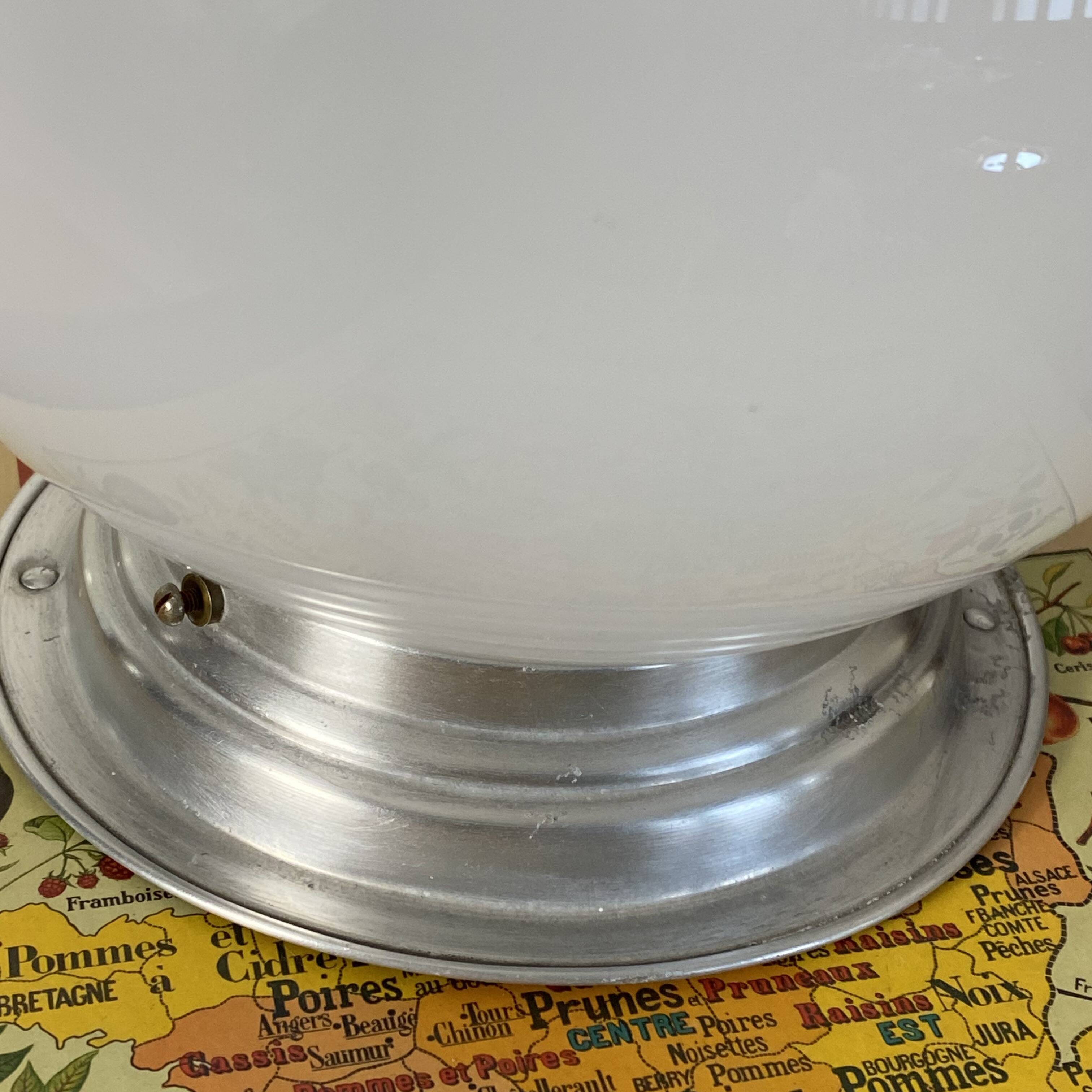 Ceiling light or wall light with white opal glass globe, 20 cm, aluminium rose.