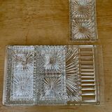 Tray and 3 vintage ramekins in worked glass