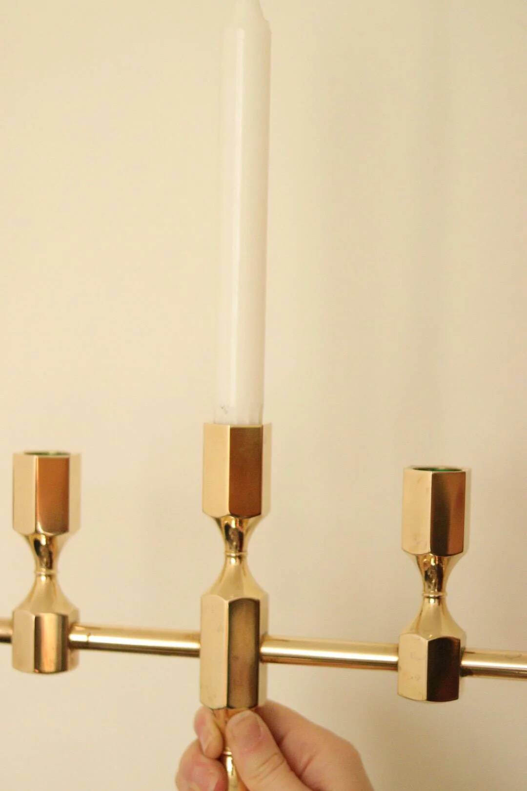 Swedish brass five arm candelabra by Gusum