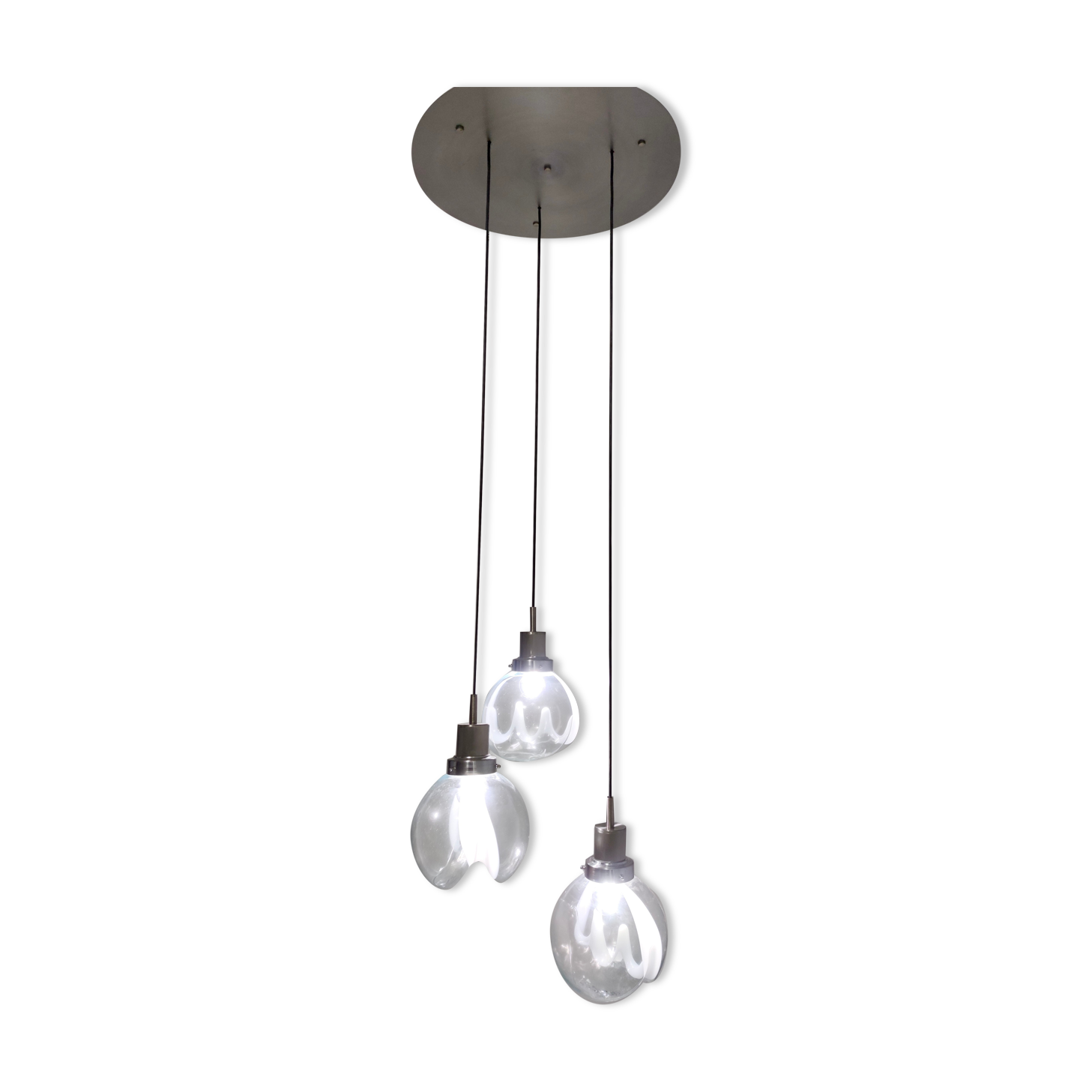 Murano glass and varnished metal 3-light pendant by Toni Zuccheri for Venini