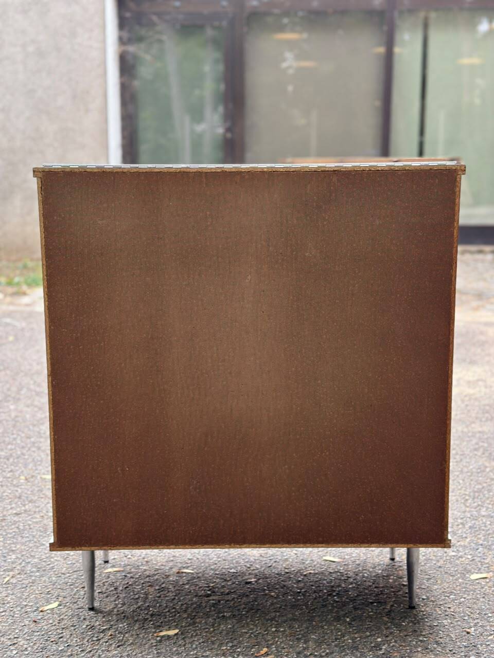 White wooden bathroom furniture with chrome compass legs, Mid-Century 1960.