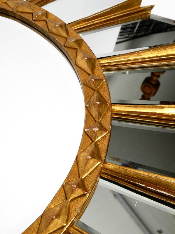 Miroir mural ensoleillé Regency italien XXL doré   diamètre 93 cm