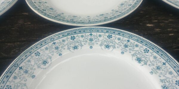 Lot de douze assiettes plates en terre de fer de la faïencerie Moulin des L