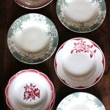 6 deep plates Marsac red Digoin Terre de fer green