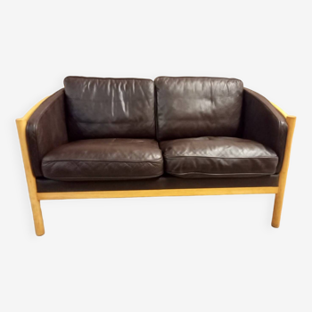 Danish vintage 2 seater brown buffalo leather Stouby sofa 1960s