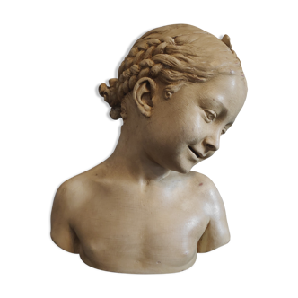 bust "the laughing" after Jean-Baptiste Pigalle in plaster